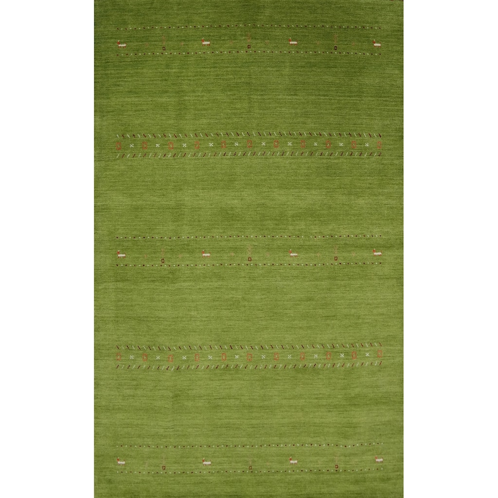 Hand Knotted Oriental 100% Wool Carpet Tribal Animal Pictorial Green Gabbeh Area Rug - 9' 8'' X 6' 6''