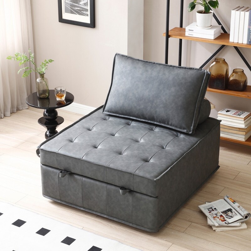 3 in 1 Multipurpose Faux Leather Folding Ottoman Sleeper Sofa Bed