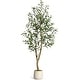 preview thumbnail 1 of 22, Artificial Olive Tree, Faux Silk Plant with White Planter, Natural Trunk & Fruits for Home or Office Decor, 1 Pack 5FT