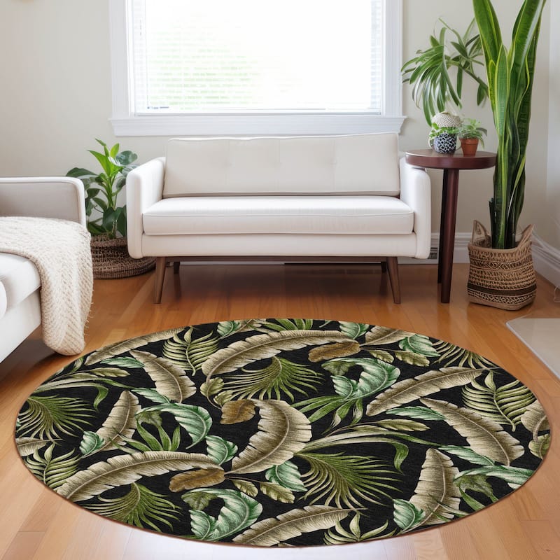 Premium Washable Super Soft Tropical Palms Mayfield Rug - Midnight - 8' x 8' - Round