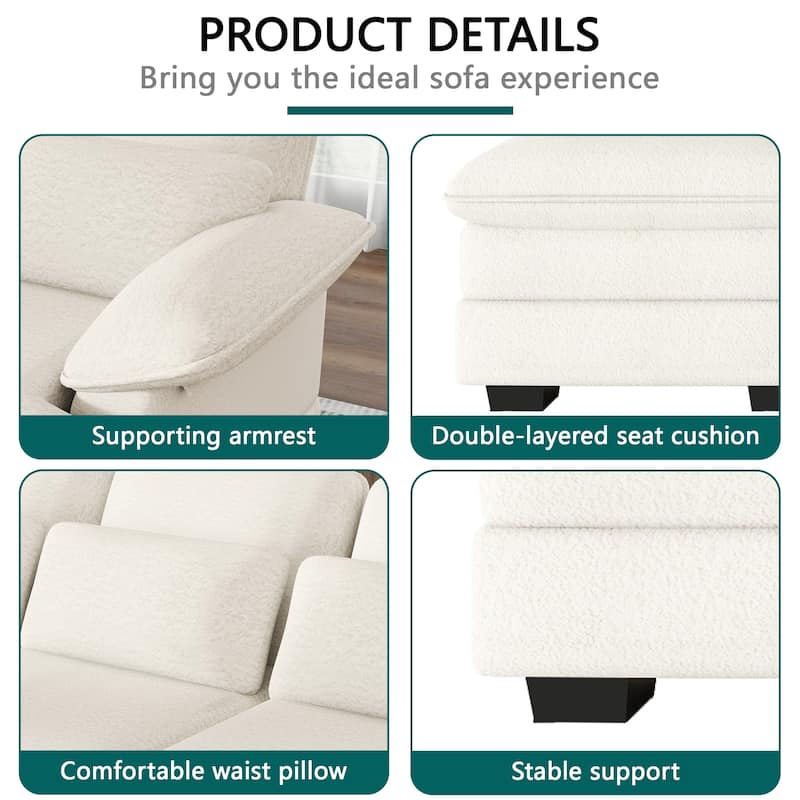 U-Shaped 111.8" Cloud Combo Sofa 4-Seater Chenille Fabric Sofa with Arms