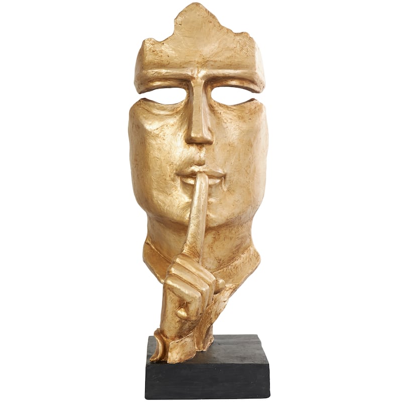 Polystone People Large Cutout Quiet Gesture Face Sculpture with Black Base - Gold - Roche River Decor - 15"W x 14"L x 40"H
