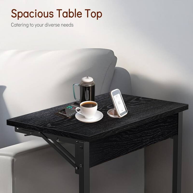 24" Folding C Shaped End Table, Small Sofa Side Laptop Desk