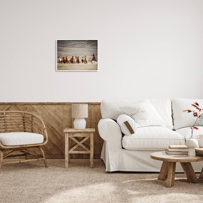 Stupell Cowboy Herding Horses Framed Giclee Art Design by PBurchettePhoto