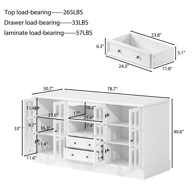 Bookshelves Buffet Sideboard Cabinet with Glass Doors 78.7" Large Storage Cabinet Kitchen Dining Room Storage Console