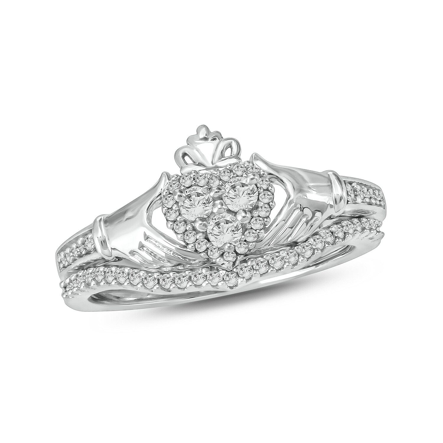 Shop Cali Trove 10k White Yellow Rose Gold 1 3ct Tdw Round White Diamond Claddagh Bridal Set Overstock 17914569