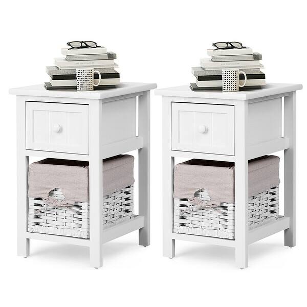 Shop Gymax 2 Pcs 2 Tier Mini Nightstand 1 Drawer Bedside End Table
