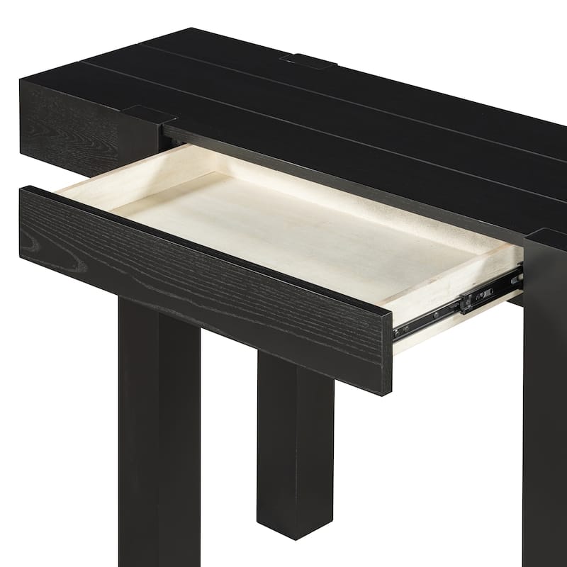 Rustic Minimalist Console Table with 1 Hidden Drawer and Side Power Outlet