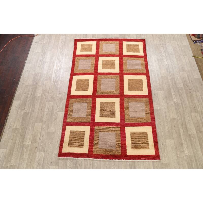 Modern Geometric Gabbeh Kashkoli Oriental Area Rug Wool Hand-knotted - 5'6" x 9'6"