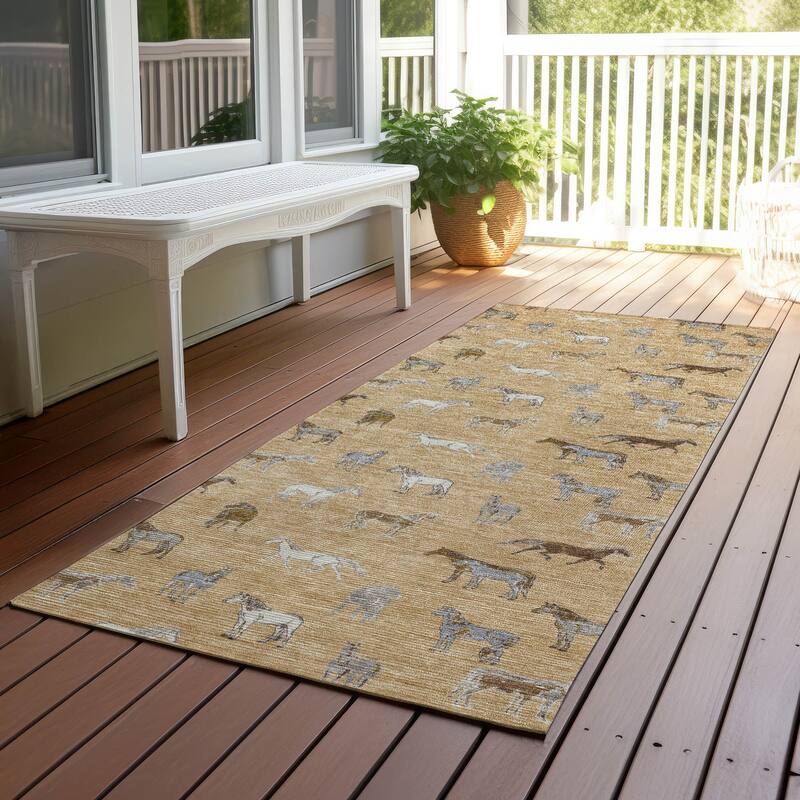 Machine Washable Indoor/ Outdoor Horses Chantille Rug - Gold - 2'3" x 7'6"