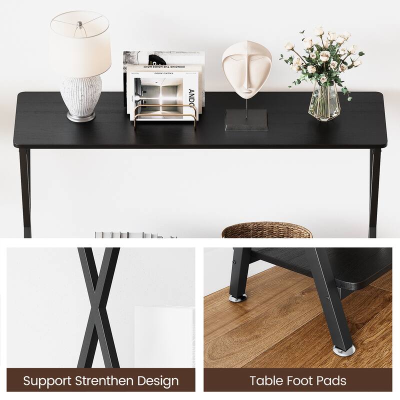 Sofa Tables Narrow Entryway Table with Storage Shelf and Metal Frame