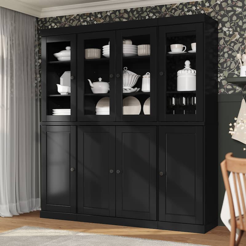 Palace Imports 100% Solid Wood Kitchen China Cabinet Pantry with Glass or Solid Wood Doors and 2-Drawer Kit - 65" x 71.5"