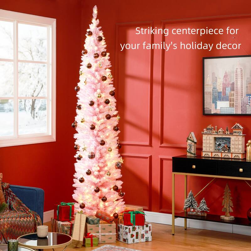 8ft Tall Pre-Lit Slim Christmas Tree with 618 Tips and Warm White LEDs