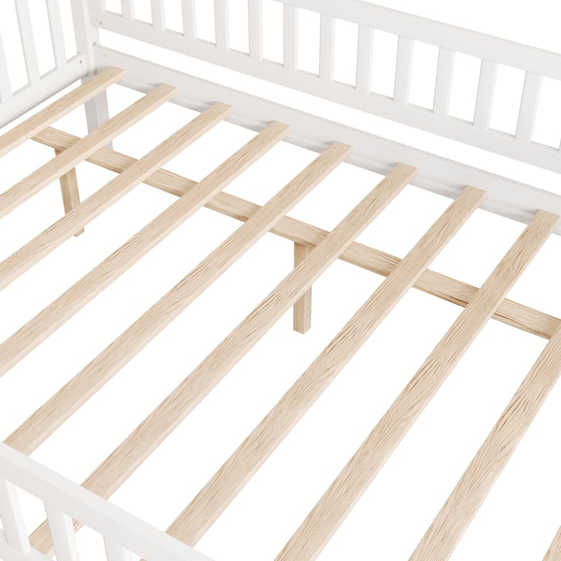 Wood Daybed with Trundle and Fence Guardrails
