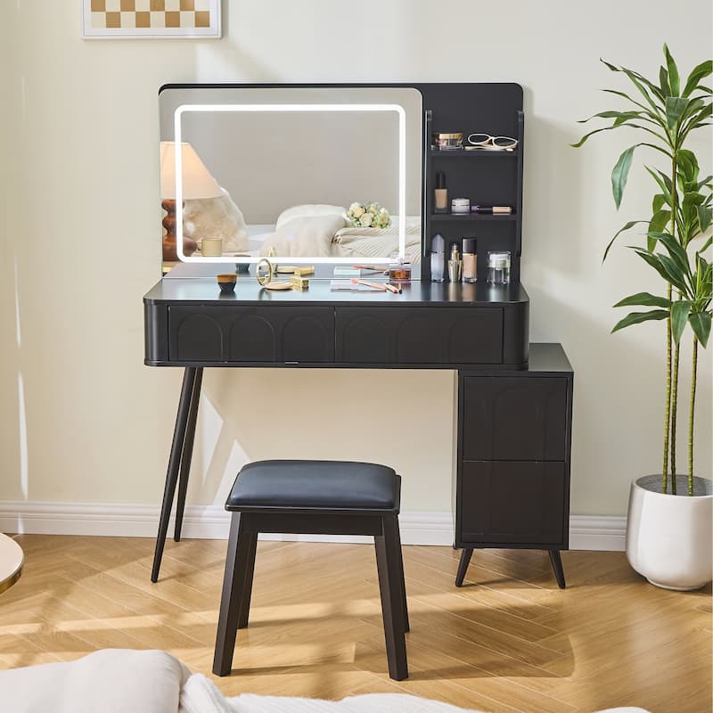 Modern Makeup Vanity Desk with LED Lights - Black