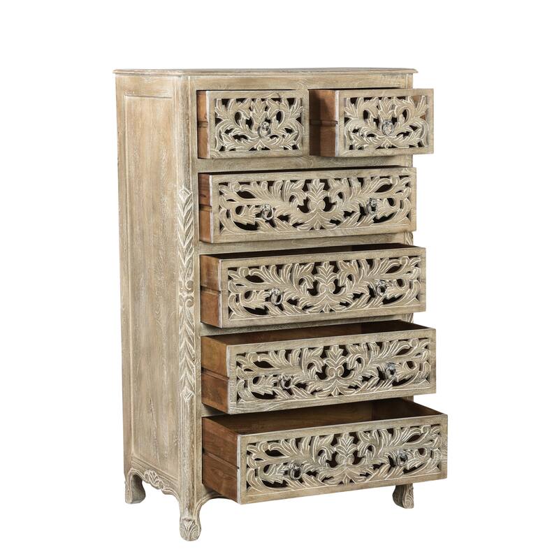 Florence Floral Carved Wood 6-Drawer Chest
