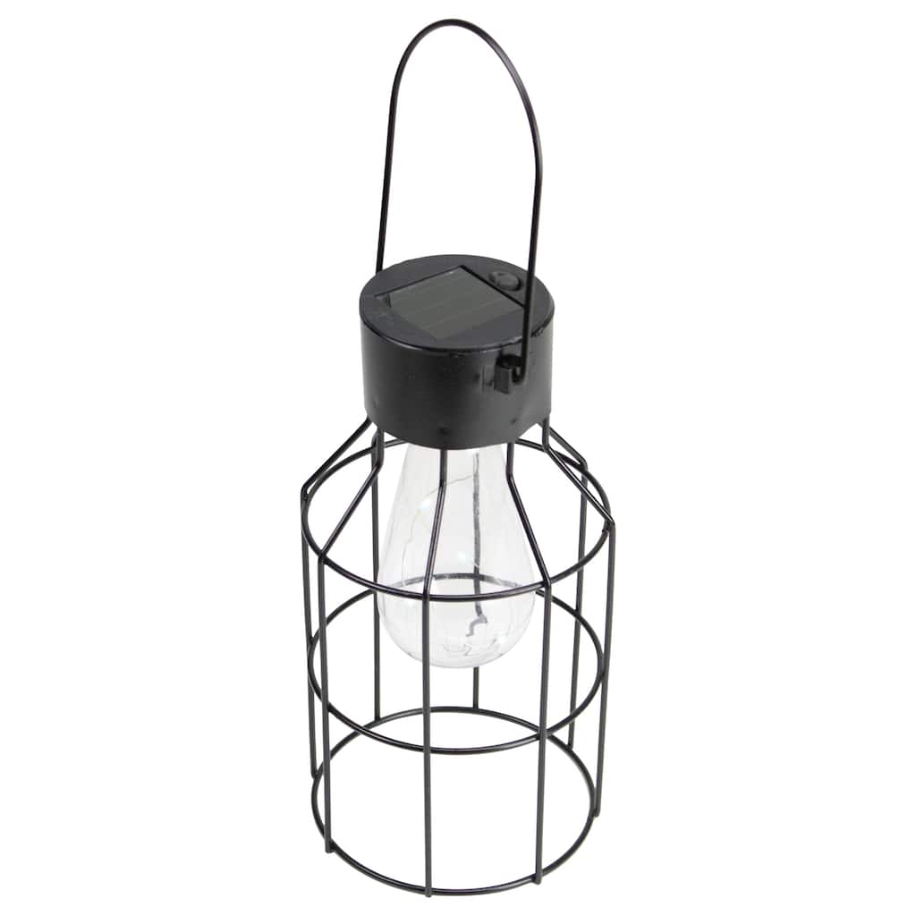 9.5" Black Outdoor Geometric Hanging Solar Lantern with Handle Outdoor Decor - 9.5