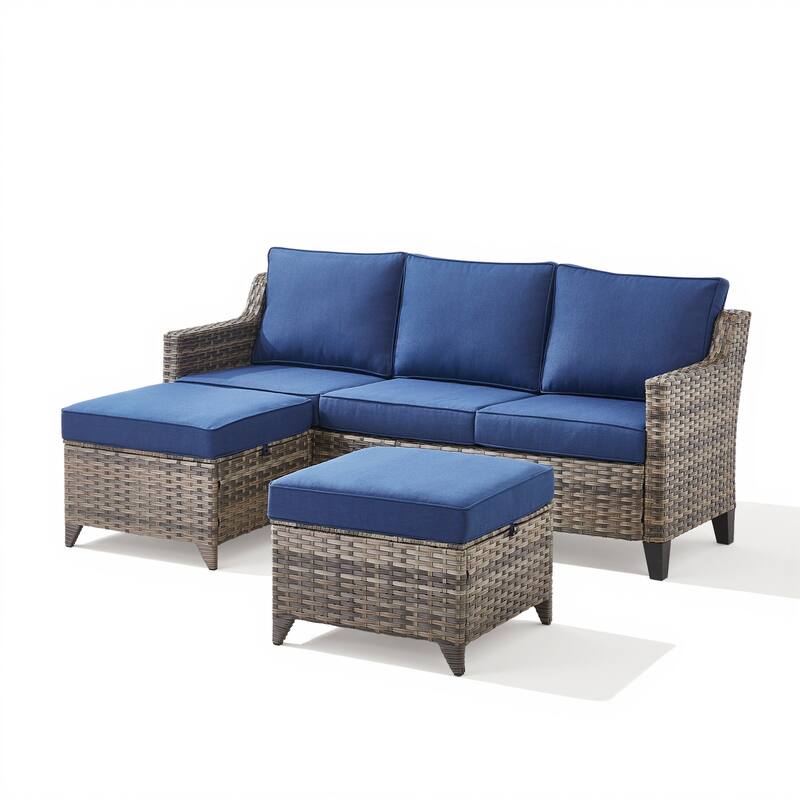 Pocassy Patio Sofa Glider Swivel Chair Ottoman Table Furniture Set.