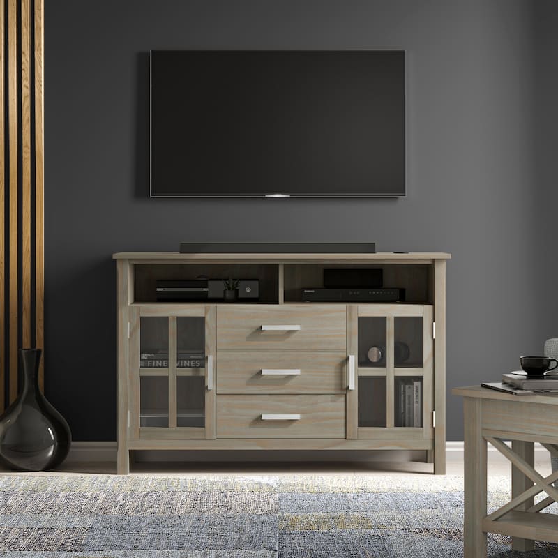 WYNDENHALL Waterloo SOLID WOOD 53 inch Wide Contemporary TV Media Stand - 53"w x 16.5"d x 34.8" h - Distressed Grey