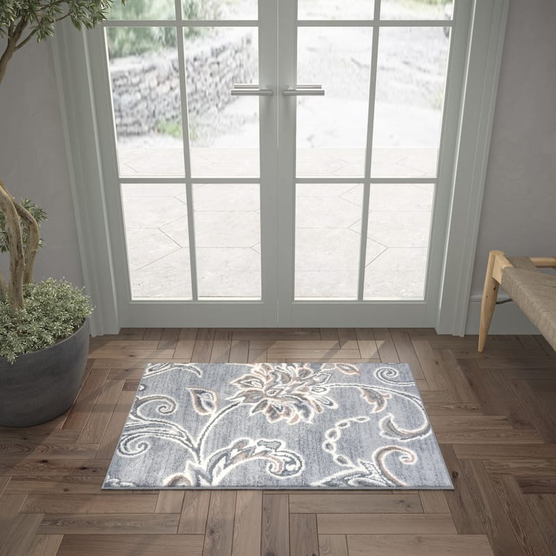 Carrington Transitional Floral & Botanical Indoor Area Rug - 2' x 3' - Grey