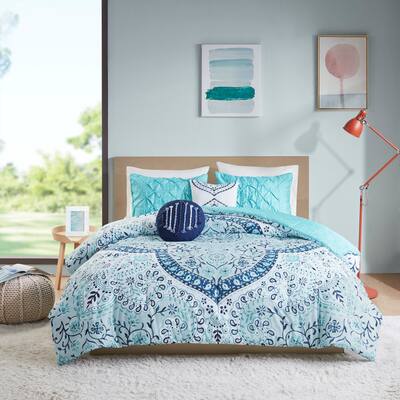Ariella Aqua Boho Medallion Printed Reversible Comforter Set by Intelligent Design