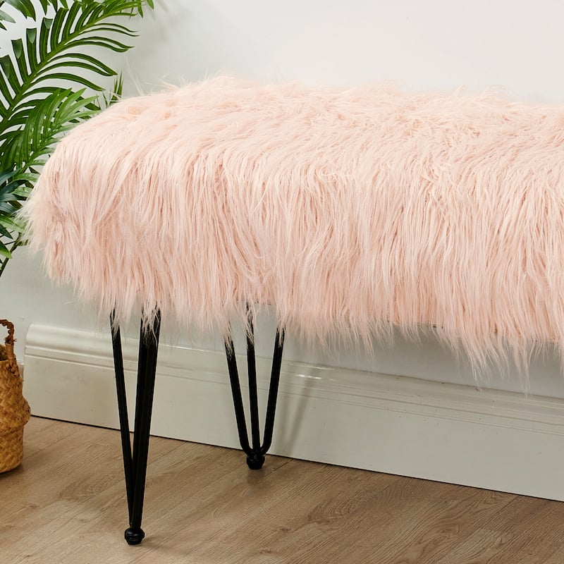 Home Soft Things Mongolian Fauxfur Ottoman 46"x16"x22" with Table Legs