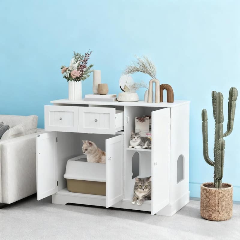 Cat Litter Box Enclosure with Drawers