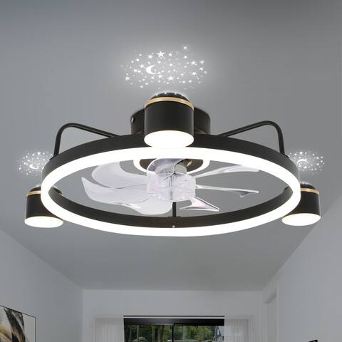 Oaks Aura Starry Night Bladeless Smart App Control Low Profile Ceiling Fan Flush Mount Dimmable Lighting