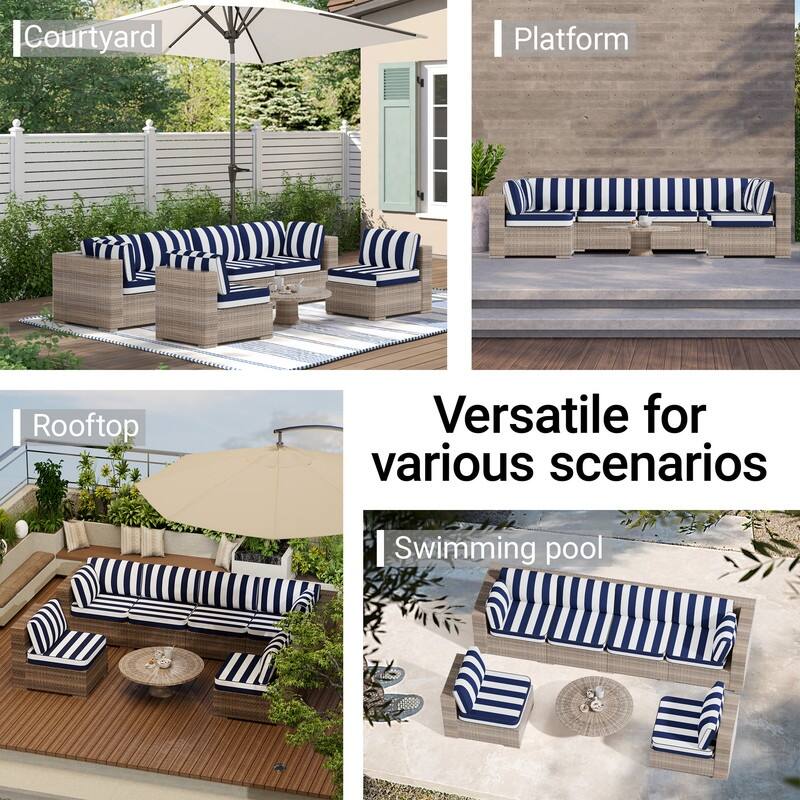 14-Piece Patio Furniture Sofa Cushions, 6-Seater Outdoor Cushion Set (Only Include Cusions，Not Sofa） - 25.6*25.6*4in