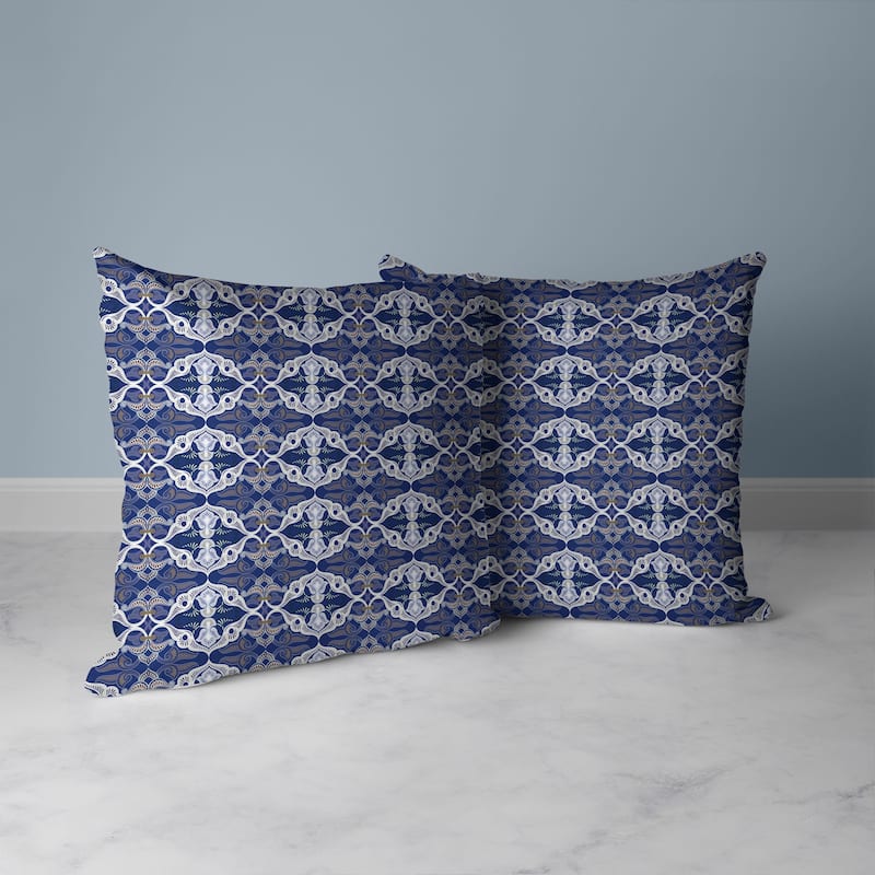 Floral Elegance Faux Suede Reversible Throw Pillow Blue and White