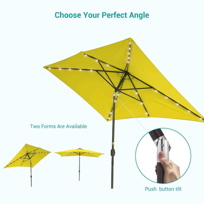 Bonosuki 10 x 6.5ft LED Patio Rectangular Umbrella Outdoor Market Umbrella Aluminium/Steel with Tilt and Crank