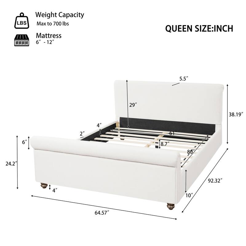 Christopher Knight Home - Modern Linen Upholstered Bed Frame with Solid Wood Legs and a Robust Headboard and Footboard