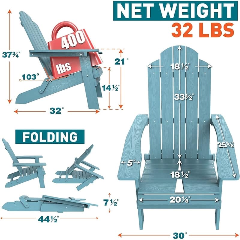 WINSOON All Weather HIPS Outdoor Folding Adirondack Chair Set Of 4