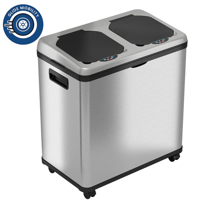 iTouchless 16 Gal Stainless Steel Sensor Recycle Bin Trash Can Wheels