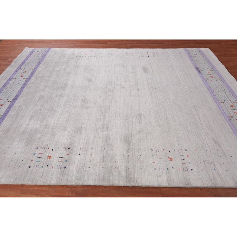 Silver / Gray Gabbeh Indian Area Rug Hand-Knotted Wool Carpet - 8'0" x 10'1"
