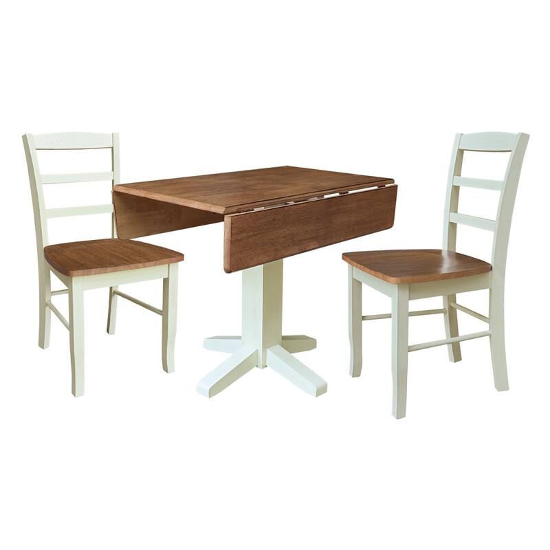 36" Round Drop Leaf Table with Two Dining Chairs