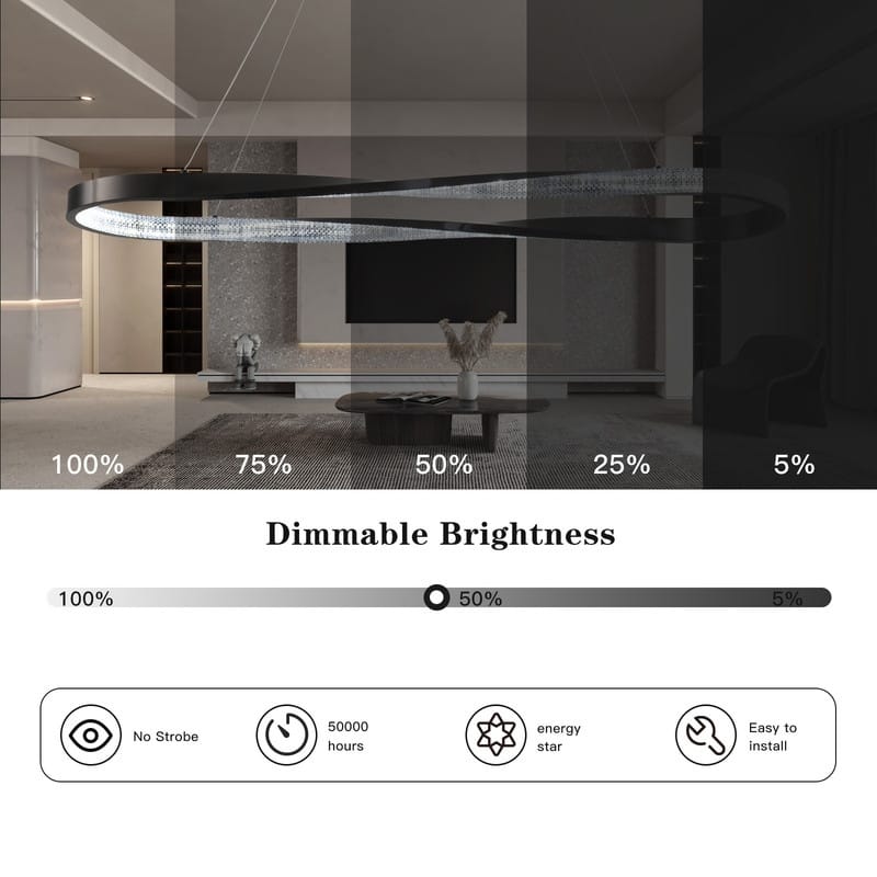 Modern LED Pendant Light Fixture, Contemporary Irregular Ring Chandelier