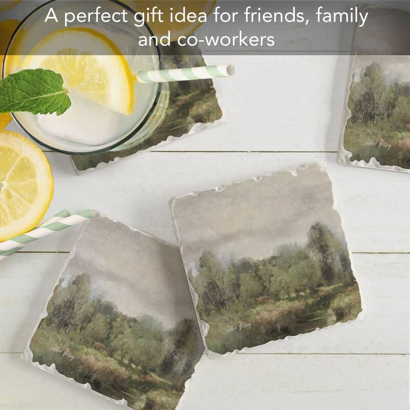Lush Landscape 4-Pack Tumbled Tile Stone Coasters with Protective Cork Backing Manufactured in The USA