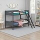 preview thumbnail 1 of 4, Amey Wood Twin Bunk Bed with Angled Ladder, Guardrail, Slat Kit, Gray