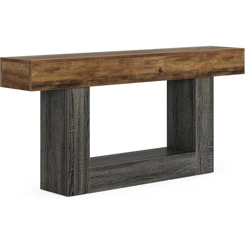 63" Farmhouse Console Table with Storage Behind Couch, with U-Shaped Gray Base
