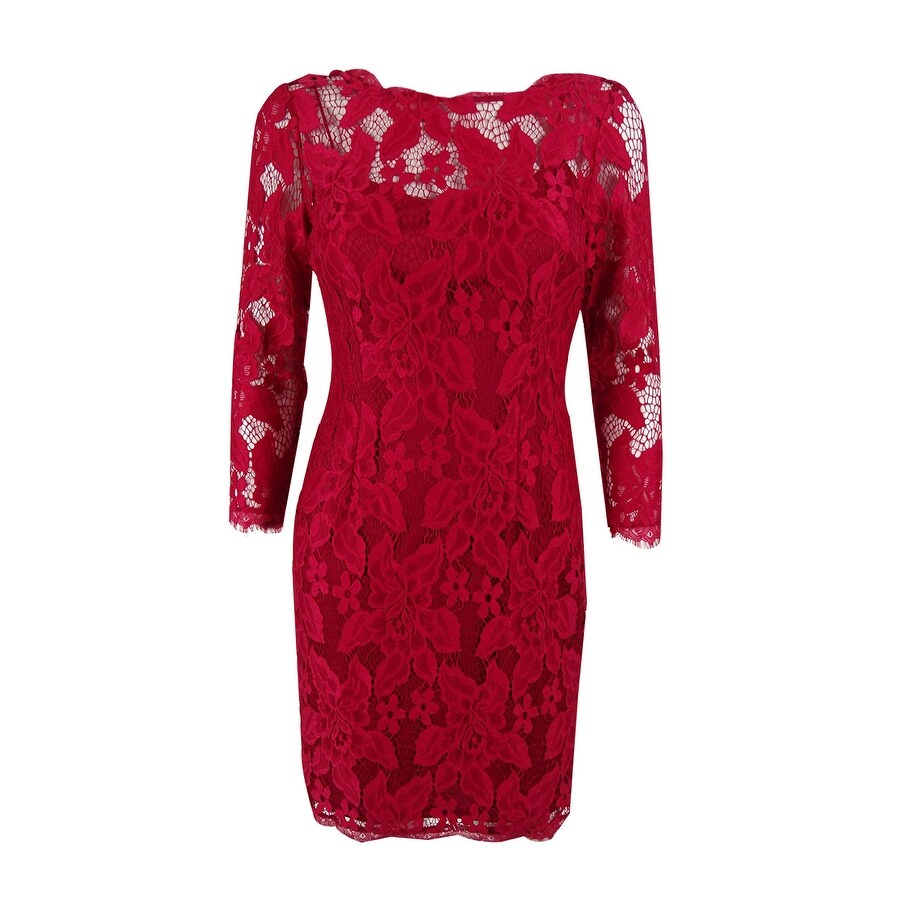 adrianna papell red lace dress