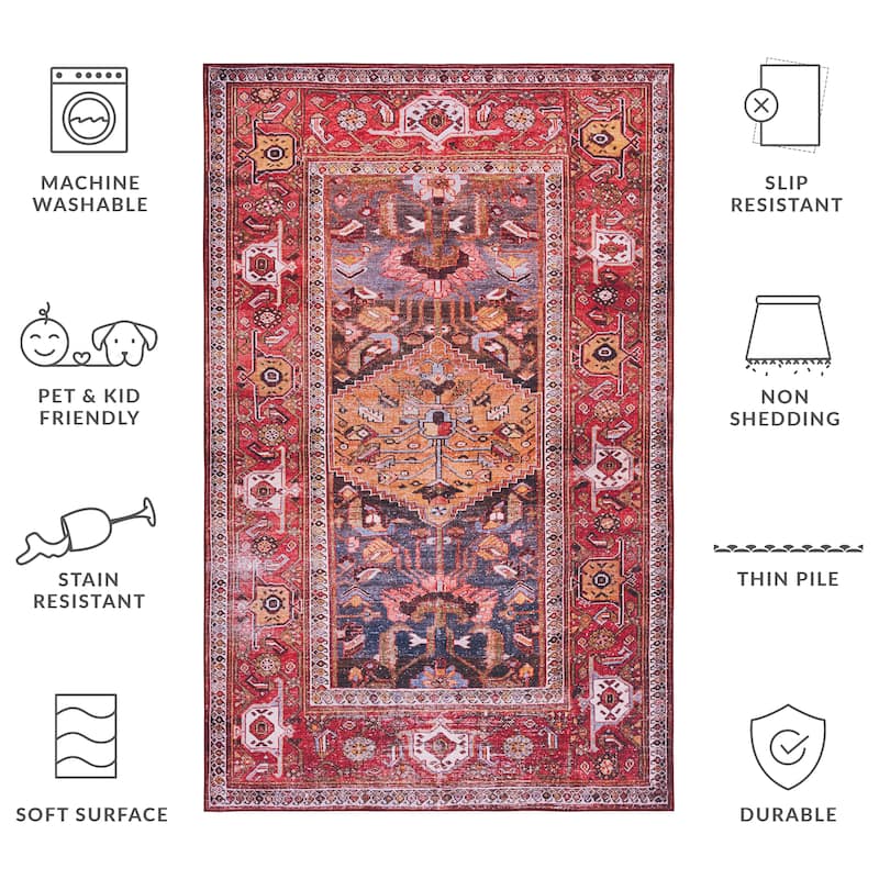SAFAVIEH Tucson Machine Washable Slip Resistant Armenuhi Traditional Rug - 3' x 5' - Navy/Rust