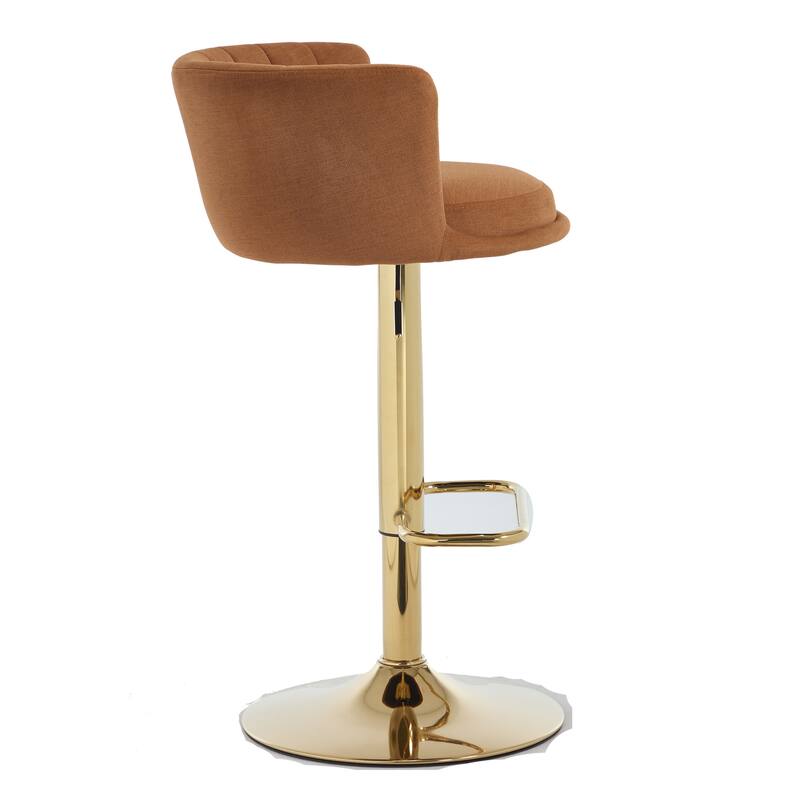 Set of 2 Bar Stools,with Chrome Footrest and Base, Swivel Height Adjustable Mechanical Lifting Velvet Bar Stools