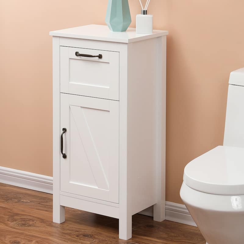 White with Black Hardware MDF Wood 1-Door and 1-Drawer Storage Cabinet - 32.1" H - 32.1" H x 15.1" W x 11.8" D