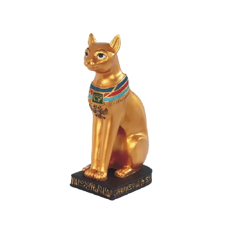 Q-Max 8.5"H Ancient Egyptian Cat Goddess Bastet Black and Gold Bast Statue Home Decor Figurine
