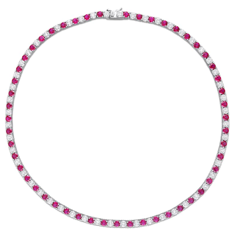 Miadora Created Ruby and Created White Sapphire Tennis Necklace in Sterling Silver