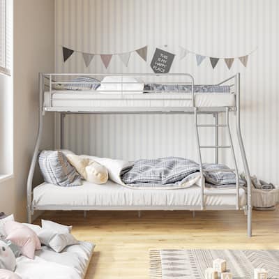 Silver Metal Twin-Over-Full Bunk Bed with Storage