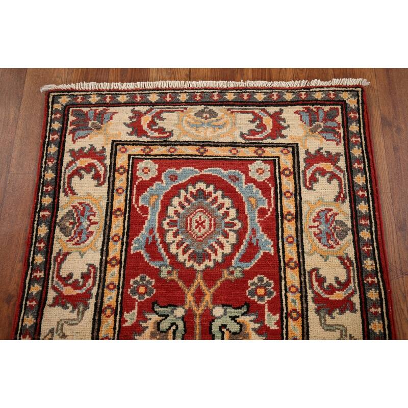 Red Kazak Runner Rug Hand-Knotted Hallway Wool Carpet - 2'1" x 6'1"