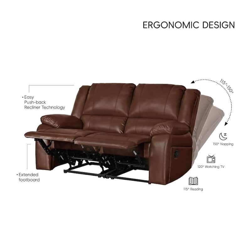 6PCS, 2 Manual Recliners, Faux Leather Reclining Sectional with Center Console