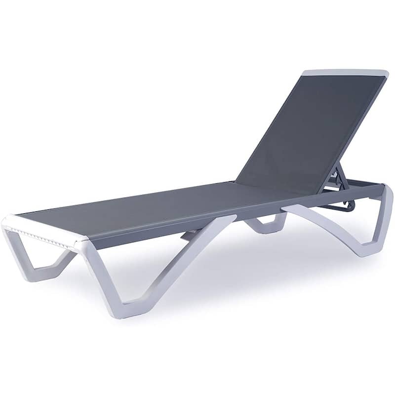 Kozyard Alan Full Flat Aluminum and Polypropylene Resin Legs Patio Reclining Adjustable Chaise Lounge - Gray Textilene W/O Table